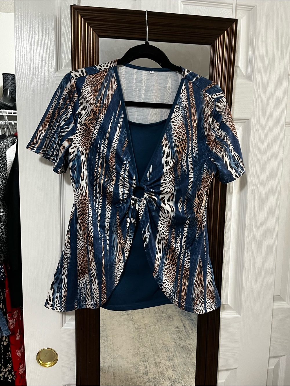 Navy blue leopard print blouse